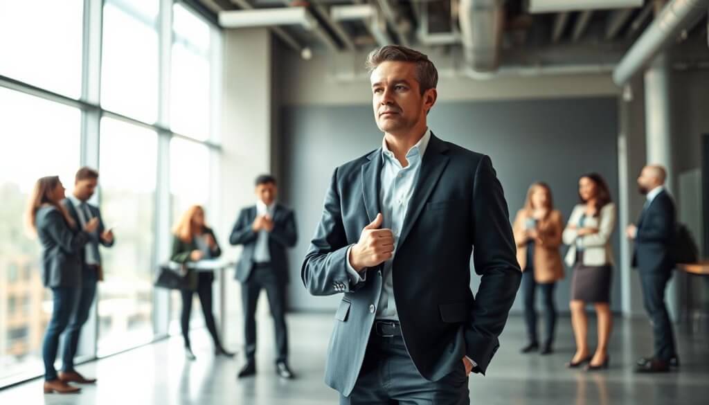 A professional, confident franchisee persona stands centrally in the foreground, dressed in smart business attire, exuding an air of success and ambition. This individual is engaged in a thoughtful discussion, with a perceptive expression on their face. Surrounding them in the middle ground, a small group of diverse individuals in business attire are conversing and brainstorming, showcasing collaboration and networking. The background features a modern office environment with large windows letting in soft, natural light, creating an inviting atmosphere. The overall mood is optimistic and focused on growth and opportunity, with a warm color palette of blues and greens promoting a sense of professionalism. The image is captured from a slight low angle to emphasize the franchisee’s authority and determination. A professional, confident franchisee persona stands centrally in the foreground, dressed in smart business attire, exuding an air of success and ambition. This individual is engaged in a thoughtful discussion, with a perceptive expression on their face. Surrounding them in the middle ground, a small group of diverse individuals in business attire are conversing and brainstorming, showcasing collaboration and networking. The background features a modern office environment with large windows letting in soft, natural light, creating an inviting atmosphere. The overall mood is optimistic and focused on growth and opportunity, with a warm color palette of blues and greens promoting a sense of professionalism. The image is captured from a slight low angle to emphasize the franchisee’s authority and determination.